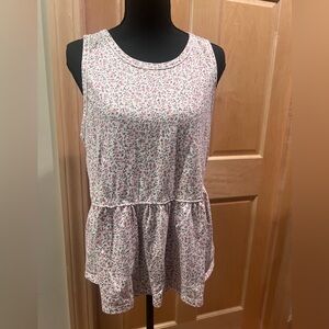 American Eagle Boho Womens Pink Ditsy Floral Peplum Sleeveless Top Cottagecore L